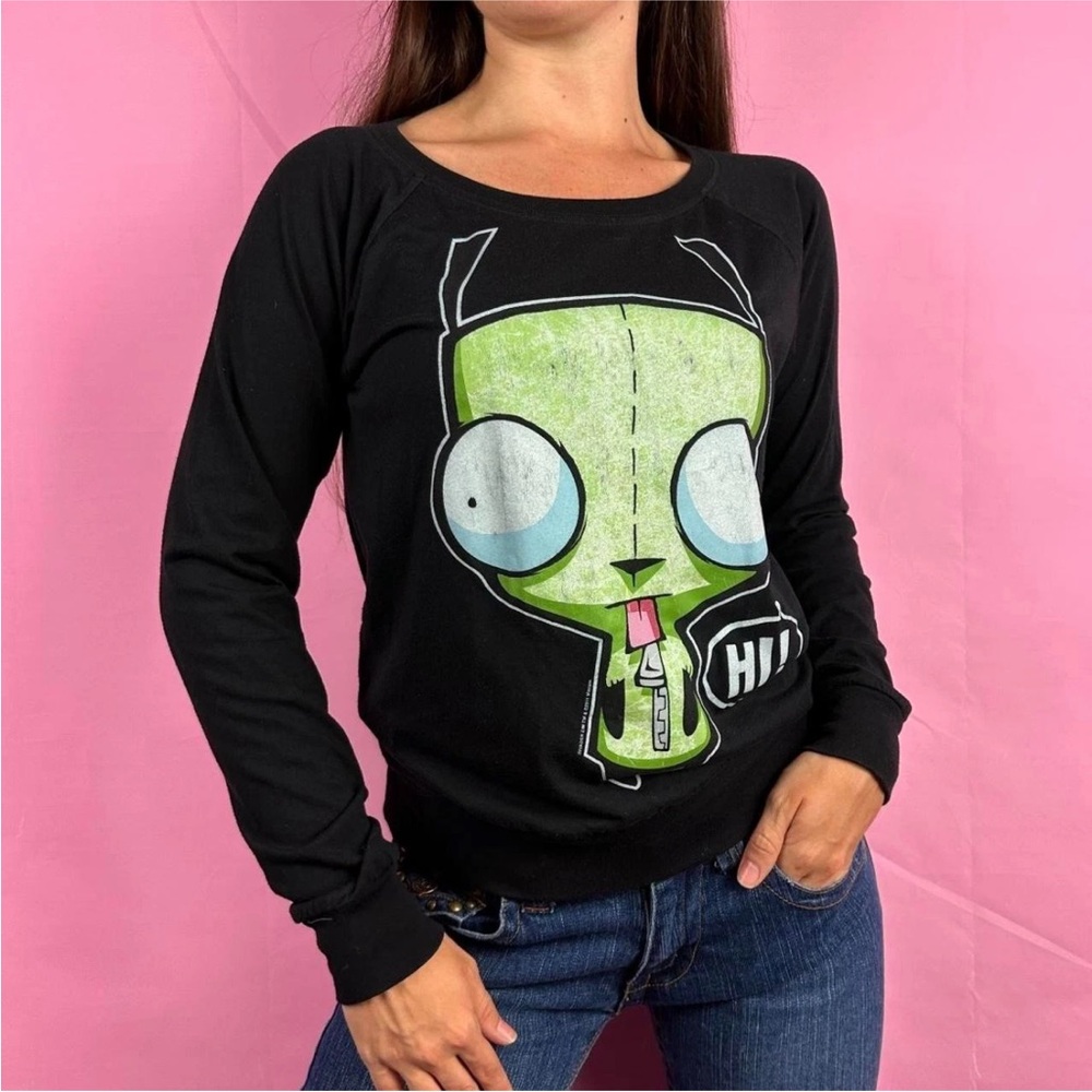 VTG Y2K Mighty Fine Invader Zim AOP Long Sleeve T-Shirt Sz Med